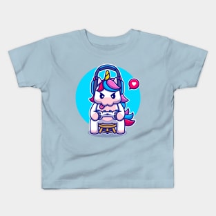 Cute Unicorn Gaming Cartoon Kids T-Shirt